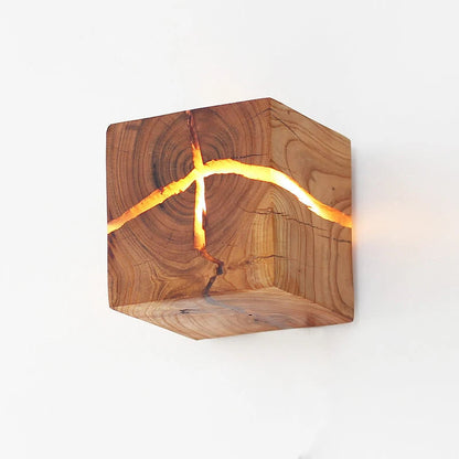 WoodAura Wall Light — Hand-Carved Solid Wood with Resin Inlay Design