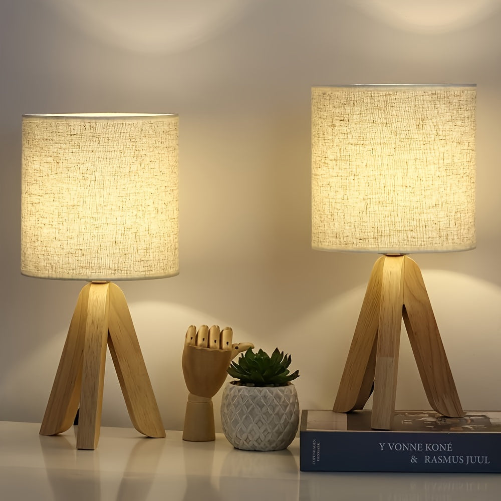 Nordic-Style Wooden Tripod Table Lamp with Fabric Shade
