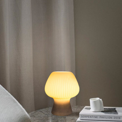 Vintage Bedside Table Lamp with Ribbed Glass Mushroom Shade