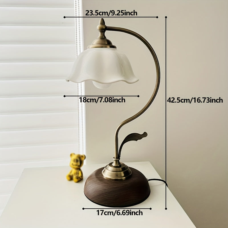 Vintage Gooseneck Table Lamp in Antique Brass with USB Bedside Light