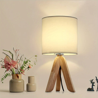 Nordic-Style Wooden Tripod Table Lamp with Fabric Shade