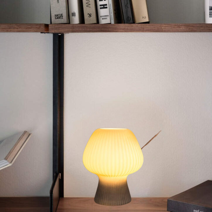 Vintage Bedside Table Lamp with Ribbed Glass Mushroom Shade