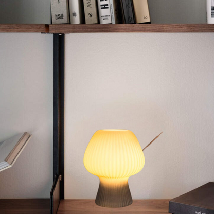 Vintage Bedside Table Lamp with Ribbed Glass Mushroom Shade