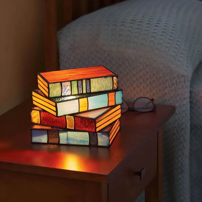 Stained Glass Book Lamp — Handcrafted Art Lighting for Elegant Reading