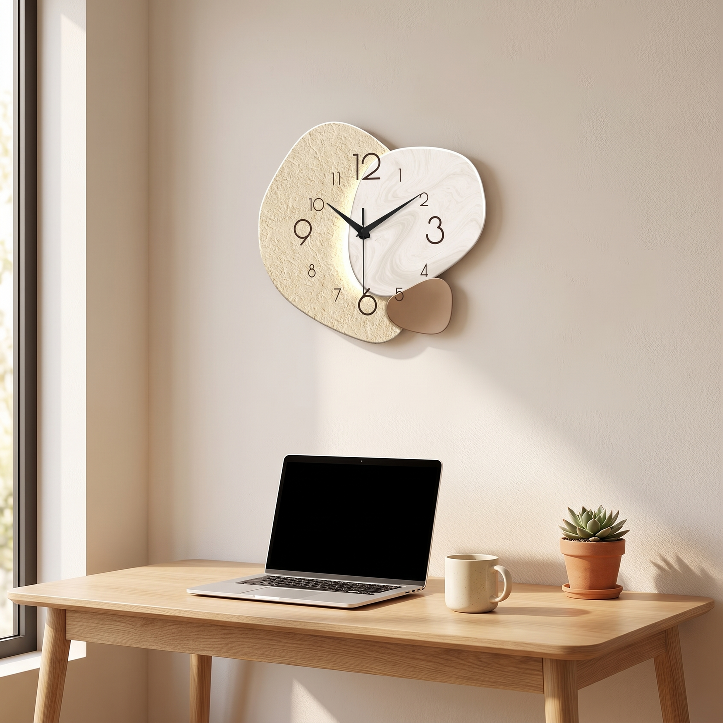Wall clock above a home office desk