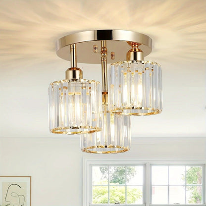 Luxurious Modern Gold Crystal Ceiling Light – 3-Light Semi-Flush Mount