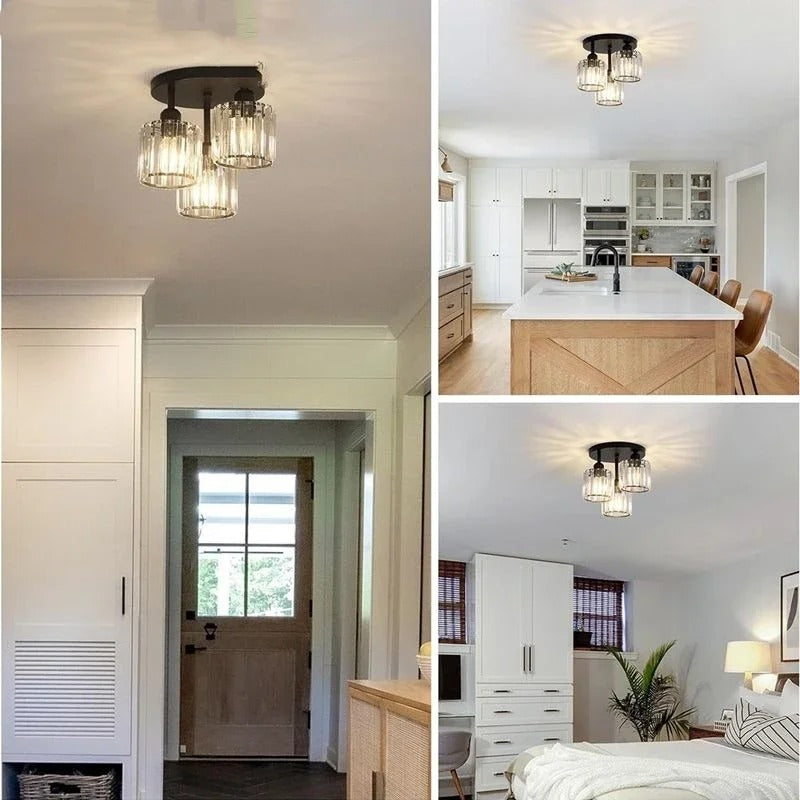 Luxurious Modern Gold Crystal Ceiling Light – 3-Light Semi-Flush Mount