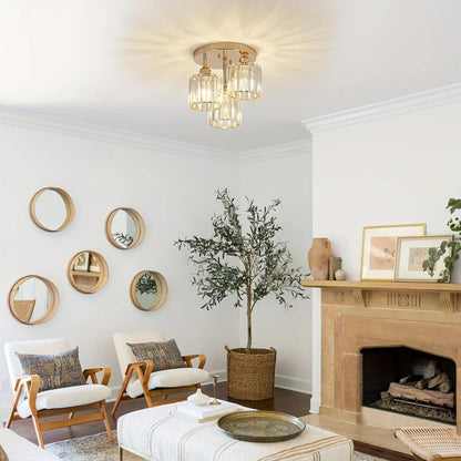 Luxurious Modern Gold Crystal Ceiling Light – 3-Light Semi-Flush Mount
