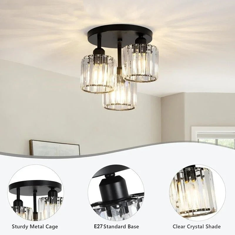 Luxurious Modern Gold Crystal Ceiling Light – 3-Light Semi-Flush Mount