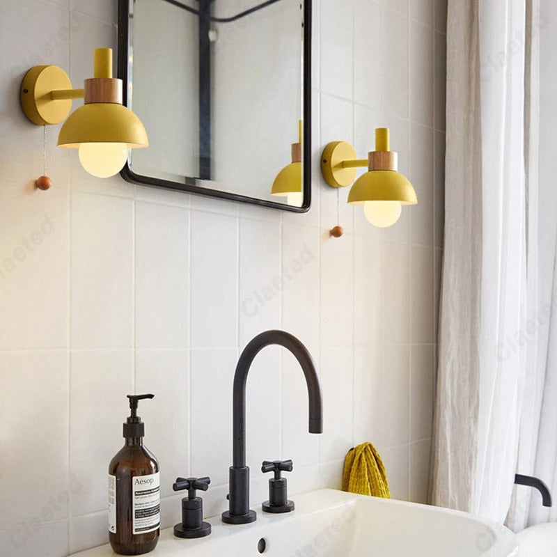 Nordic Wood Accent Wall Lamp — Sleek Minimalist Design with Easy Pull-Switch