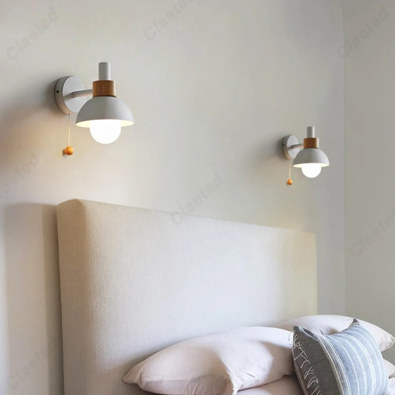 Nordic Wood Accent Wall Lamp — Sleek Minimalist Design with Easy Pull-Switch