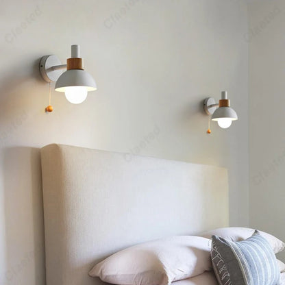 Nordic Wood Accent Wall Lamp — Sleek Minimalist Design with Easy Pull-Switch