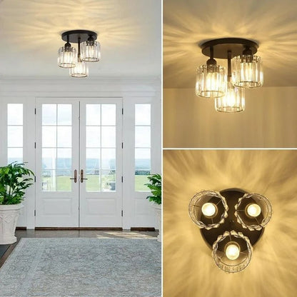 Luxurious Modern Gold Crystal Ceiling Light – 3-Light Semi-Flush Mount
