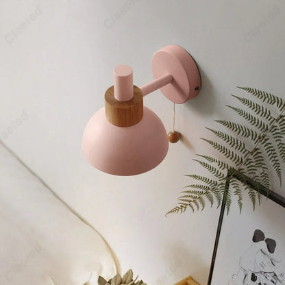 Nordic Wood Accent Wall Lamp — Sleek Minimalist Design with Easy Pull-Switch
