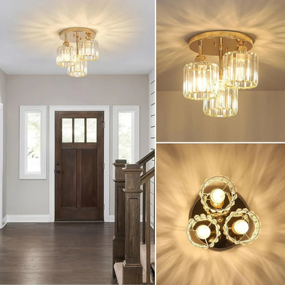 Luxurious Modern Gold Crystal Ceiling Light – 3-Light Semi-Flush Mount