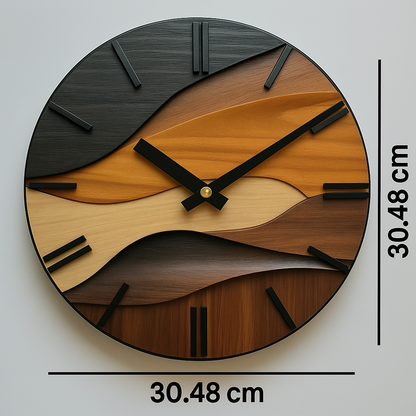 Nordic-Inspired Round Wall Clock with Faux Wood Grain – Artistic Modern Design